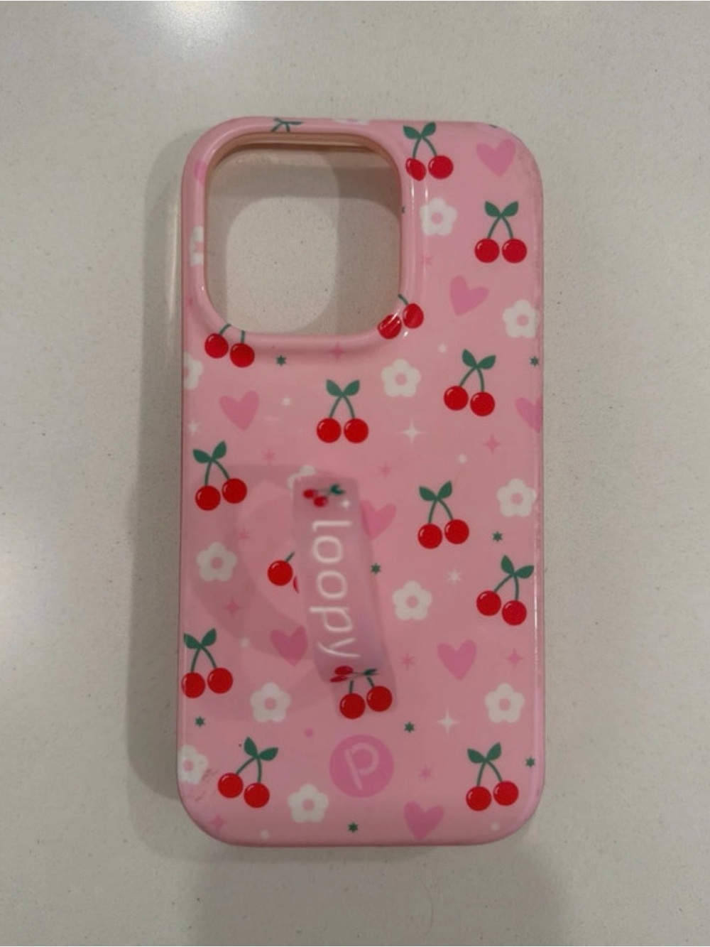 Loopy Case Pink Cherry & Heart Pattern Phone Case